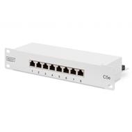 DIGITUS CAT 5e, patch panel třídy D, stíněný, 8 portů RJ45 8P8C, LSA, 1U, 254 mm (10 "), montáž do stojanu, gr RAL 7035