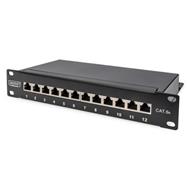 DIGITUS CAT 6A Patch Panel, stíněný, 12-portové pole se štítkem, 1U, 10 "montáž do stojanu, černá RAL 9005