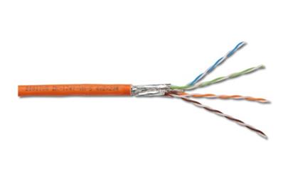 DIGITUS CAT 7 S-FTP PiMF installation cable, raw, S/FTP,AWG 23/1, LSZH Type C, 1200MHz, orange color 500m drum