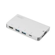 Digitus Cestovní dokovací stanice USB-C Multiport, 6 portů 4K, HDMI, 1x USB-C, 2x čtečka karet USB3.0,2x