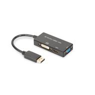 Digitus DisplayPort Kabelový převodník, DP - HDMI+DVI+VGA M-F/F/F, 0,2 m, multimediální kabel 3v1, CE, zlato, bl