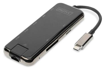 Digitus Dokovací stanice USB-C, 8 portů, šedá HDMI, RJ45, 3x USB 3.0, SD / MicroSD, USB-C (PD)