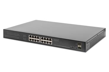 Digitus Gigabit Ethernet PoE Switch 16 portový PoE + 2 SFP, 380W PoE rozpočet