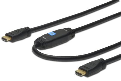 Digitus HDMI High Speed connection cable, type A, w/ amp. M/M, 10.0m, w/Ethernet, Ultra HD 24p, CE, gold, bl