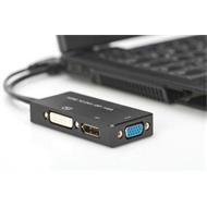 DIGITUS Kabelový převodník HDMI, HDMI - DP + DVI + VGA MF/F/F, 0,2 m, Multi-Media 3 v 1, CE, bl, zlato