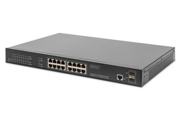 Digitus L2 nanagement Gigabit Ethernet PoE Switch 16 portový PoE + 2 SFP, 380W PoE rozpočet