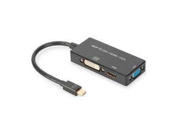 Digitus Mini DisplayPort Kabelový převodník , mDP - HDMI + DVI + VGA M-F / F / F, 0,2m, multimediální kabel 3 v 1, CE, bl, zlato