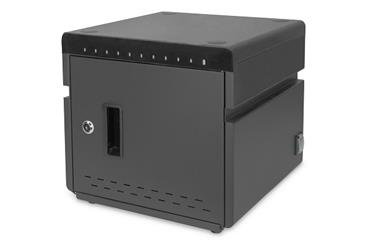 DIGITUS Nabíjecí stolní skříň, 10 nabíjecích základen pro tablety, černá 345 x 360 x 370 mm, vč. USB, ventilátor