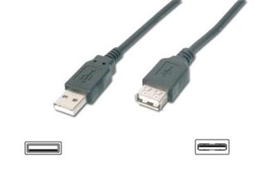 Digitus Premium USB kabel prodlužovací A-A, 2xstíněný 5m, černošedý, pozlacené kontakty