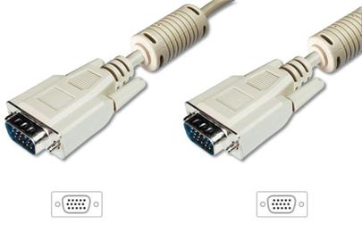 Digitus Připojovací kabel monitoru VGA, HD15 M/M, 10 m, 3Coax/7C, 2xferit, be