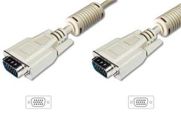 Digitus Připojovací kabel monitoru VGA, HD15 M/M, 3 m, 3Coax/7C, 2xferit, be
