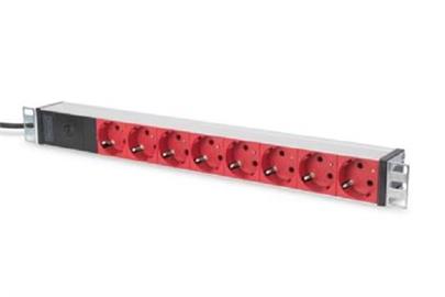 DIGITUS Professional aluminum outlet strip with pre-fuse, 8 safety outlets, 2 m supply IEC C14 plug
