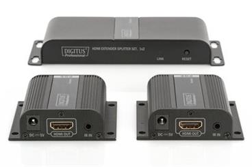 DIGITUS Sada HDMI Extender rozbočovač, 1x2, 40 m přes síťový kabel (CAT6 / 6a / 7), 1x místní výstup HDMI, FHD 1080p