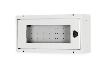 DIGITUS Skříň pro domácí automatizaci na zeď, povrchová montáž 200x400x100 mm, rámy skleněné dveře, šedá (RAL 7035)