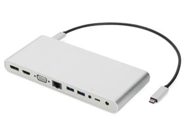 DIGITUS Univerzální dokovací stanice, USB-C, 12 portů 4x USB 3.0,1x USB-C, 3x video, RJ45,2x zvuk