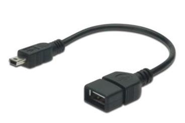 Digitus USB 2.0 adapter cable, OTG, type mini B - A, M/F, 0.2m, USB 2.0 conform, UL, bl