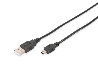 Digitus USB 2.0 connection cable, type A - mini B (5pin) M/M, 1.0m, USB 2.0 conform, bl