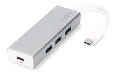 DIGITUS USB 3.0 Type C HUB with PD, 3x USB 3.0-ports, 1x USB Type C port Aluminium housing