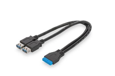 Digitus USB 3.0 Y-adapter cable, 2x type A - 20-Pin IDC F/F/F, 0.3m, Super Speed, bl