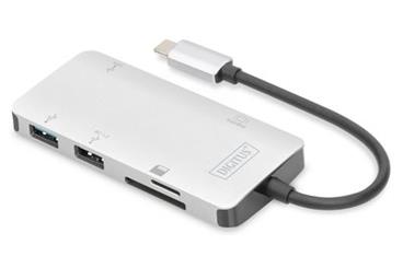 DIGITUS USB typu-C Multiport, 6 portů, 4K, HDMI 1x USB-C, 2x USB3.0, MicroSD, SD / MMC, stříbrná