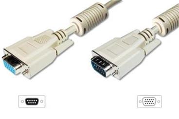 Digitus VGA monitor prodlužovací kabel, HD15, M / F, 15,0 m, 3Coax/7C, 2xFerrit, UL, se