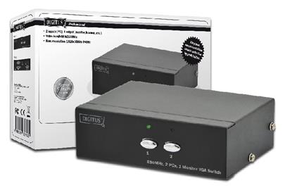 Digitus VGA Switch, 2 inputs, 1 output 250MHz, incl. power supply, DC9V, 300mA, Max. Res. 1920x1080p