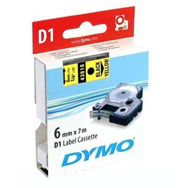 Dymo originální páska do tiskárny štítků, Dymo, 43618, S0720790, černý tisk/žlutý podklad, 7m, 6mm, D1
