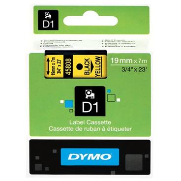Dymo originální páska do tiskárny štítků, Dymo, 45808, S0720880, černý tisk/žlutý podklad, 7m, 19mm, D1