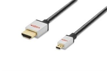 Ednet Připojovací kabel HDMI High Speed, typ D na A M/M, 2,0 m, Full HD, bavlna, zlato, si / bl