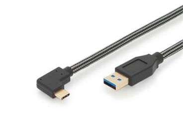Ednet Připojovací kabel USB Type-C, typ C 90o úhlový na A M / M, 1,0 m, Gen2, 3A, 10 GB, CE, bavlna, zlato