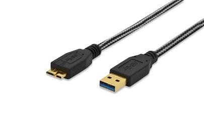 Ednet USB 3.0 connection cable, type A - micro B M/M, 1.0m, USB 3.0 conform, cotton, gold, bl