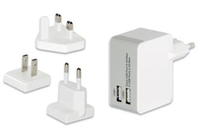 Ednet USB cestovní nabíječka, 2-Port, max. 5V / 2.5A, 3 zásuvky EU / US / UK, bílá