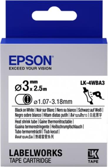 Epson Label Cartridge Heat Shrink Tube (HST) LK-4WBA3 Black/White D3mm (2.5m)