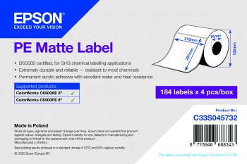 EPSON PE Matte Label - Die-Cut Roll: 210mm x 297mm, 184 labels