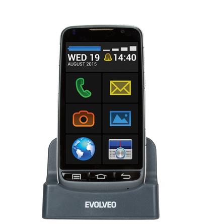 EVOLVEO EasyPhone D2, Android smartphone pro seniory se snadným ovládáním a nabíjecím stojánkem