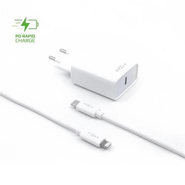 Fixed nabíječka do sítě, konektor USB-C, kabel USB-C -> Lightning (MFI) délka 1 m, podpora PD, 18 W, bílá