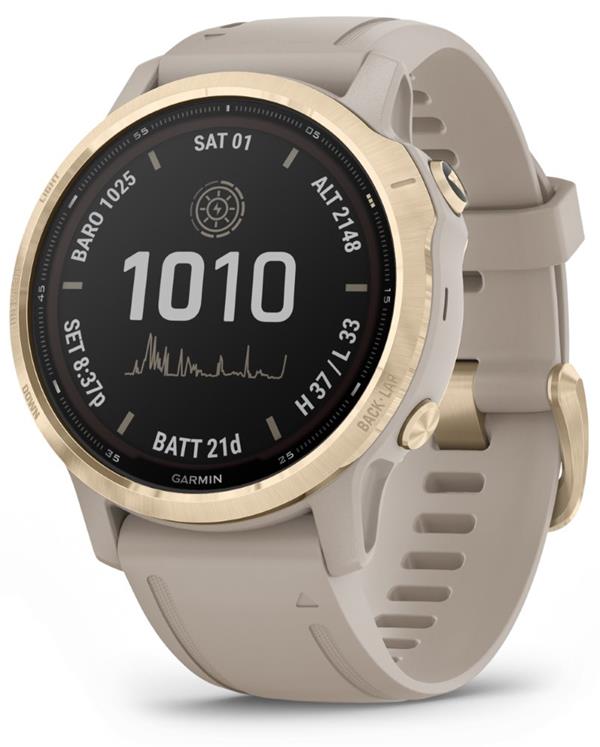 GARMIN chytré sportovní GPS hodinky fenix6S PRO Solar, LightGold/Sand Band