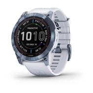 Garmin fenix 7X PRO Sapphire Solar, Titan Blue/ White Silicone Band