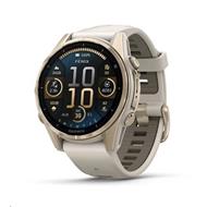 Garmin fenix® 8 – 43 mm, AMOLED, Sapphire, Soft Gold / Fog grey se silikonovým řemínkem, EU