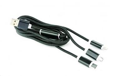 GEMBIRD CABLEXPERT Kabel USB A Male/Micro B + Type-C + Lightning, 1m, opletený, černý, blister
