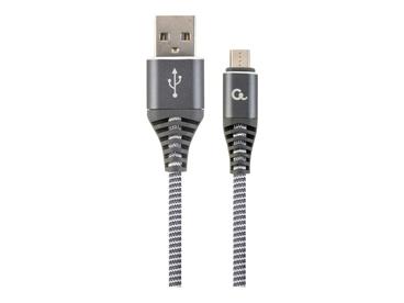 GEMBIRD CC-USB2B-AMmBM-2M-WB2 Premium cotton braided Micro-USB charging and data cable 2m grey/white