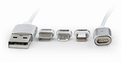 Gembird magnetický USB nabíjecí kombo kabel, stříbrný, 1m