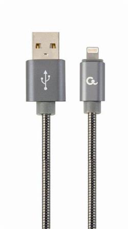 Gembird nabíjecí kabel Lightning 8-pin (M) na USB 2.0 (M), prémiový, metalicky opletený, 2 m, šedý