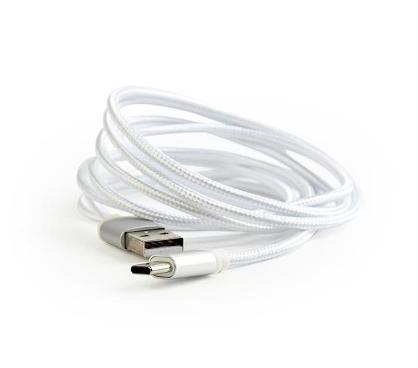 GEMBIRD Opletaný USB-C - USB 2.0, M/M, 1,8 m, stříbrný