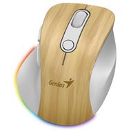 GENIUS Ergo 9000S Pine Wood/ duální Bluetooth + 2,4GHz/ 2400 dpi/ bezdrátová/ 6tlačítková/ dobíjecí/ RGB/ barva borovice