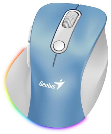 Genius Ergo 9000S Pro Myš, bezdrátová, optická, 2400DPI, 6 tlačítek, BT, 2,4GHz, USB-C nabíjení, tichá, 7barevné podsv.,modrobílá