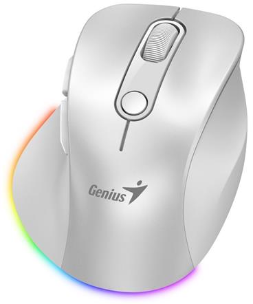 Genius Ergo 9000S Pro Myš, bezdrátová, optická, 2400DPI, 6 tlačítek, BT, 2,4GHz, USB-C nabíjení, tichá, 7barevné podsvícení, bílá