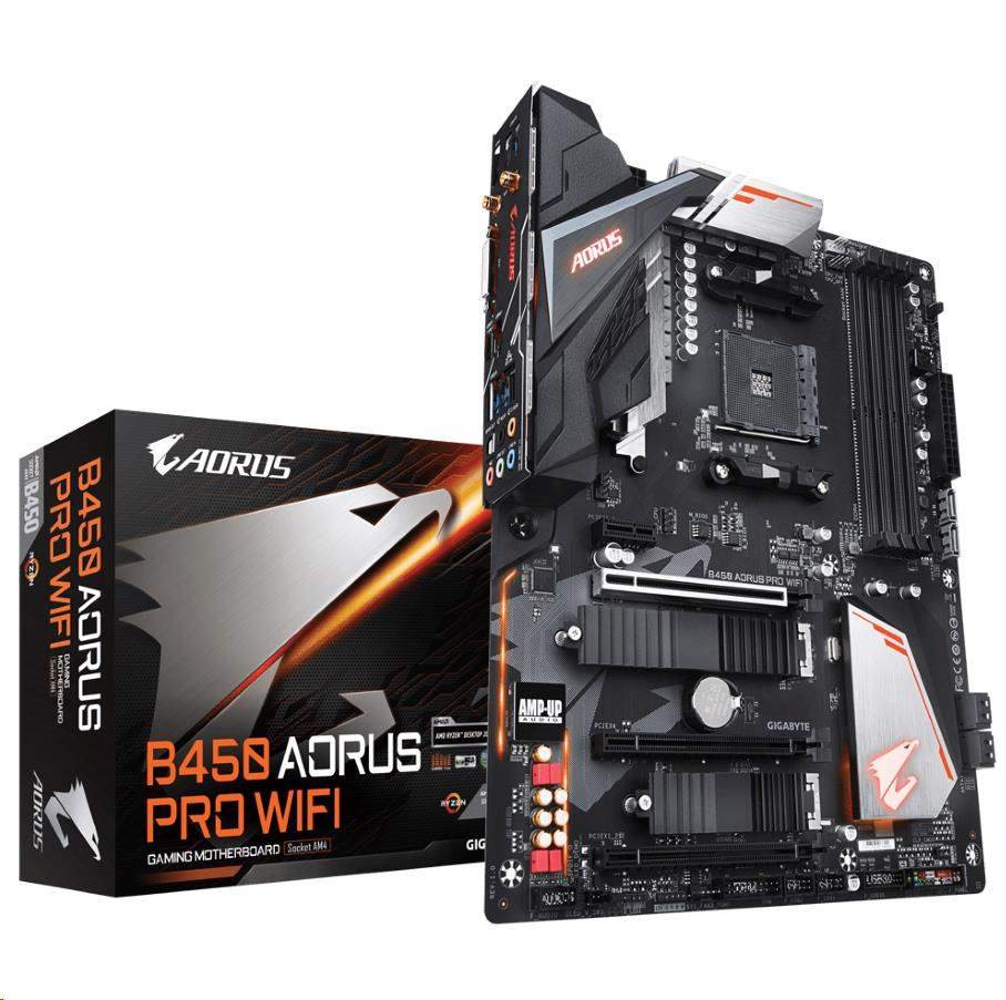 GIGABYTE MB Sc AM4 B450 AORUS PRO WIFI, AMD B450, 4xDDR4, VGA, WI-FI