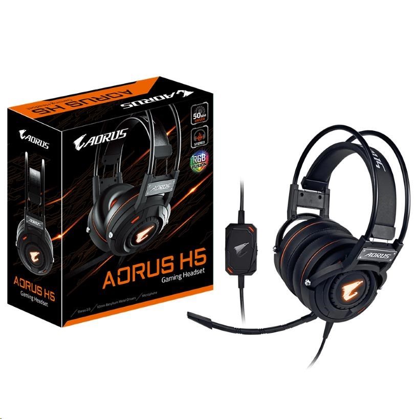 GIGABYTE sluchátka s mikrofonem headset AURUS H5, wired, RGB Lighting, jack 3,5mm