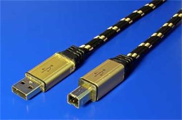 Gold USB 2.0 kabel A-B, 3m